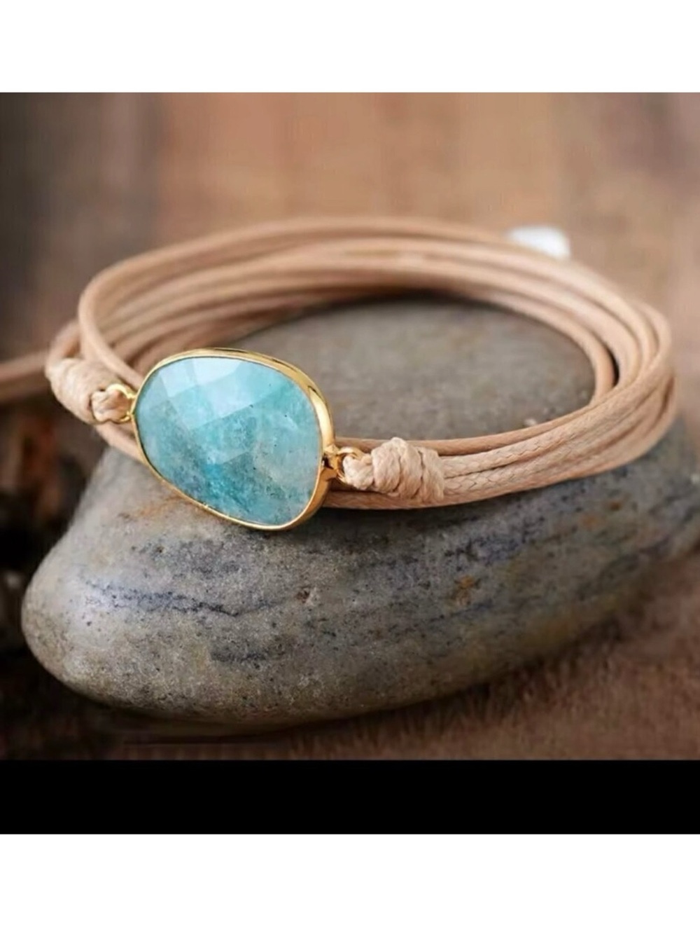 New Wrap Charm Bracelet Natural Amazonite 14K Plated Boho Indie